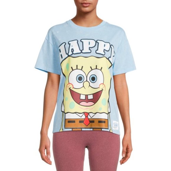 Nickelodeon Spongebob Squarepants "Happy" Tee Shirt T-Shirt Juniors Medium VGC - Picture 1 of 7